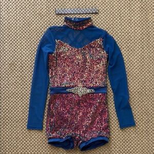 Weissman Cheer Jazz Sparkling Blue and Pink Kids Sequin Costume size 7-8 year